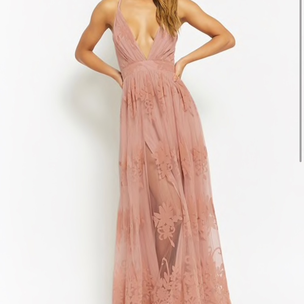 NEW Formal Blush Floral Mesh Maxi Dress
